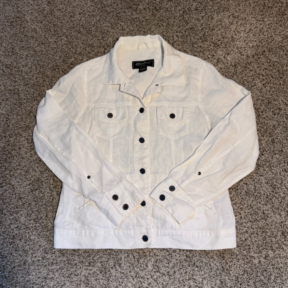 Eddie Bauer White Linen Jean Jacket - M
